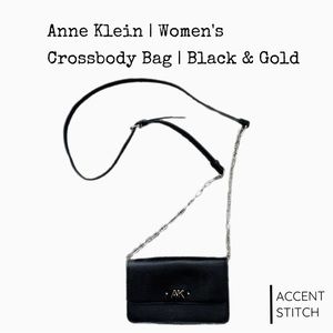 Annie Klein | Women’s Leather Crossbody Bag Purse | Black & Silver